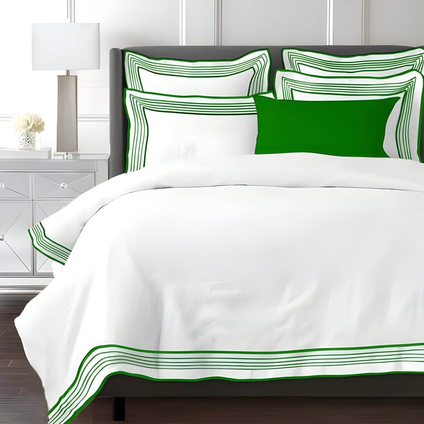 Smart Border 400TC Cotton Embroidery Sateen Solid Duvet Cover Set