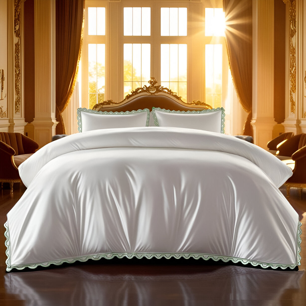 400TC U Shape Scallop Embroidery Cotton Duvet Cover Set
