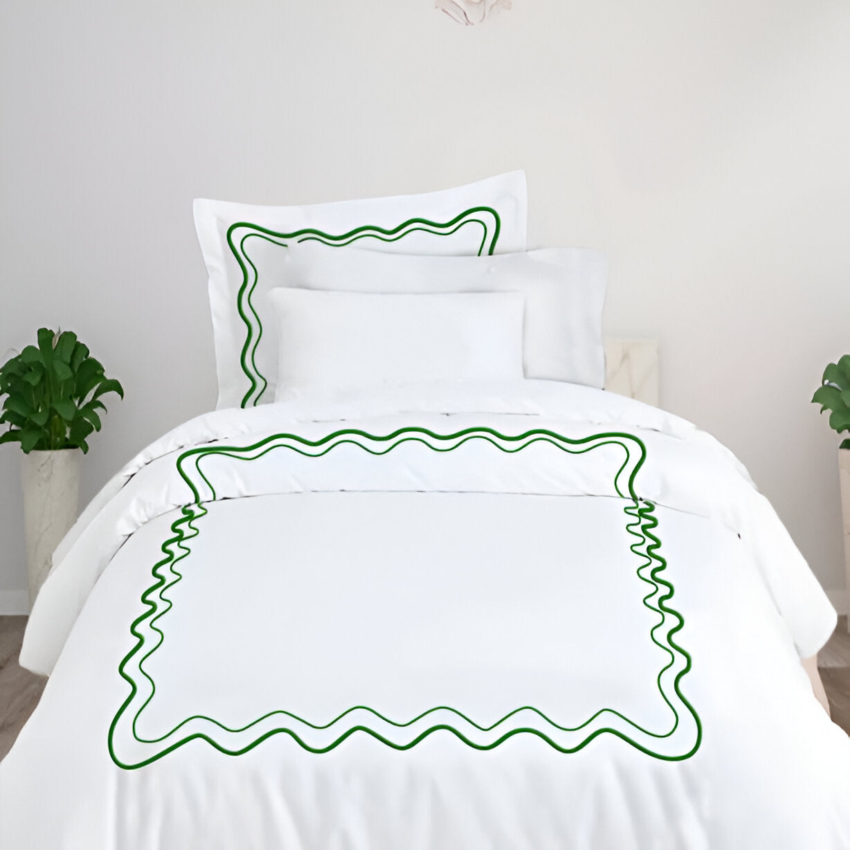 Double Wavy Embroidered Cotton Duvet Cover Set