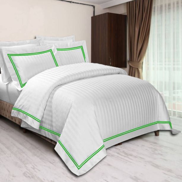 400TC Cotton Double Edge Embroidery Sateen Stripe Duvet Cover Set