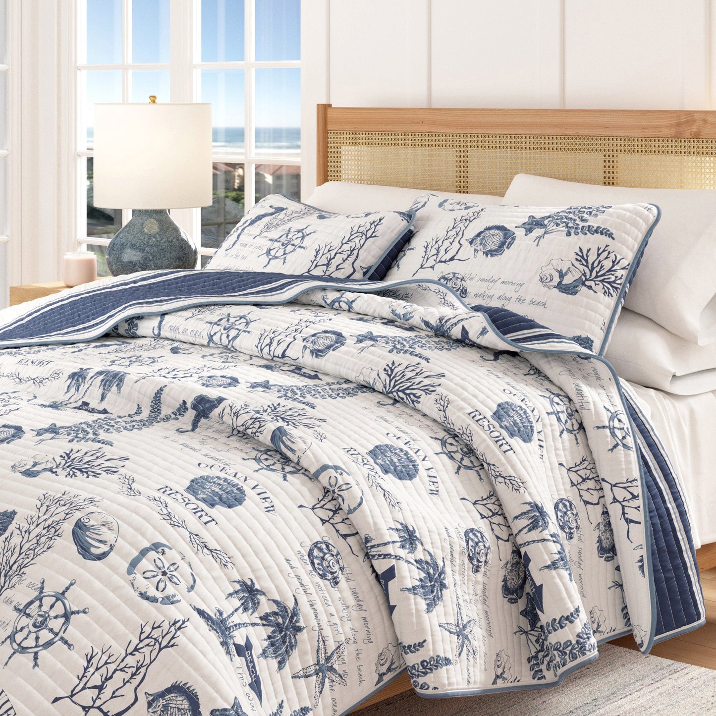 Coastal Printed Cotton Quilt Set - Calypso Collection