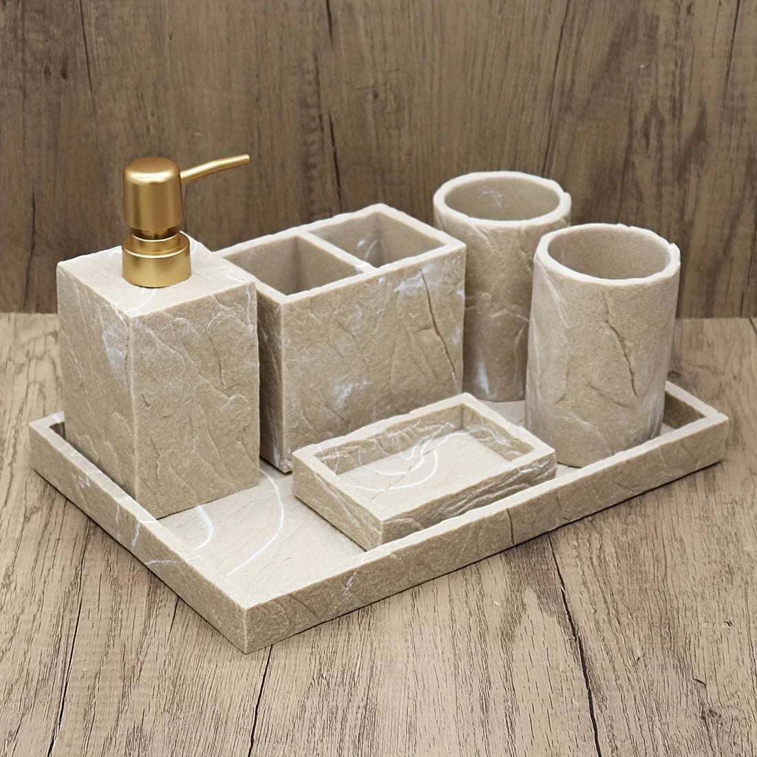 High-End Resin Bathroom Set with Empty Bottles for Hand Soap, Shampoo, and Various Lotions - Includes Toothbrush Holder, Mouthwash Cup, Soap Dish - Practical and Stylish Design, a Great Bathroom Kit, Bathroom Storage Cabinet,