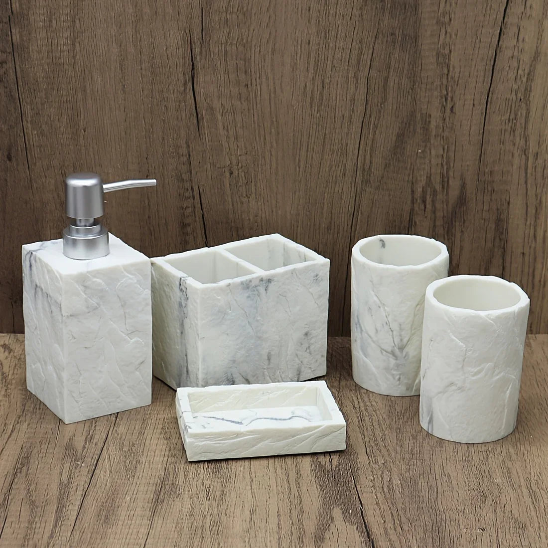 High-End Resin Bathroom Set with Empty Bottles for Hand Soap, Shampoo, and Various Lotions - Includes Toothbrush Holder, Mouthwash Cup, Soap Dish - Practical and Stylish Design, a Great Bathroom Kit, Bathroom Storage Cabinet,