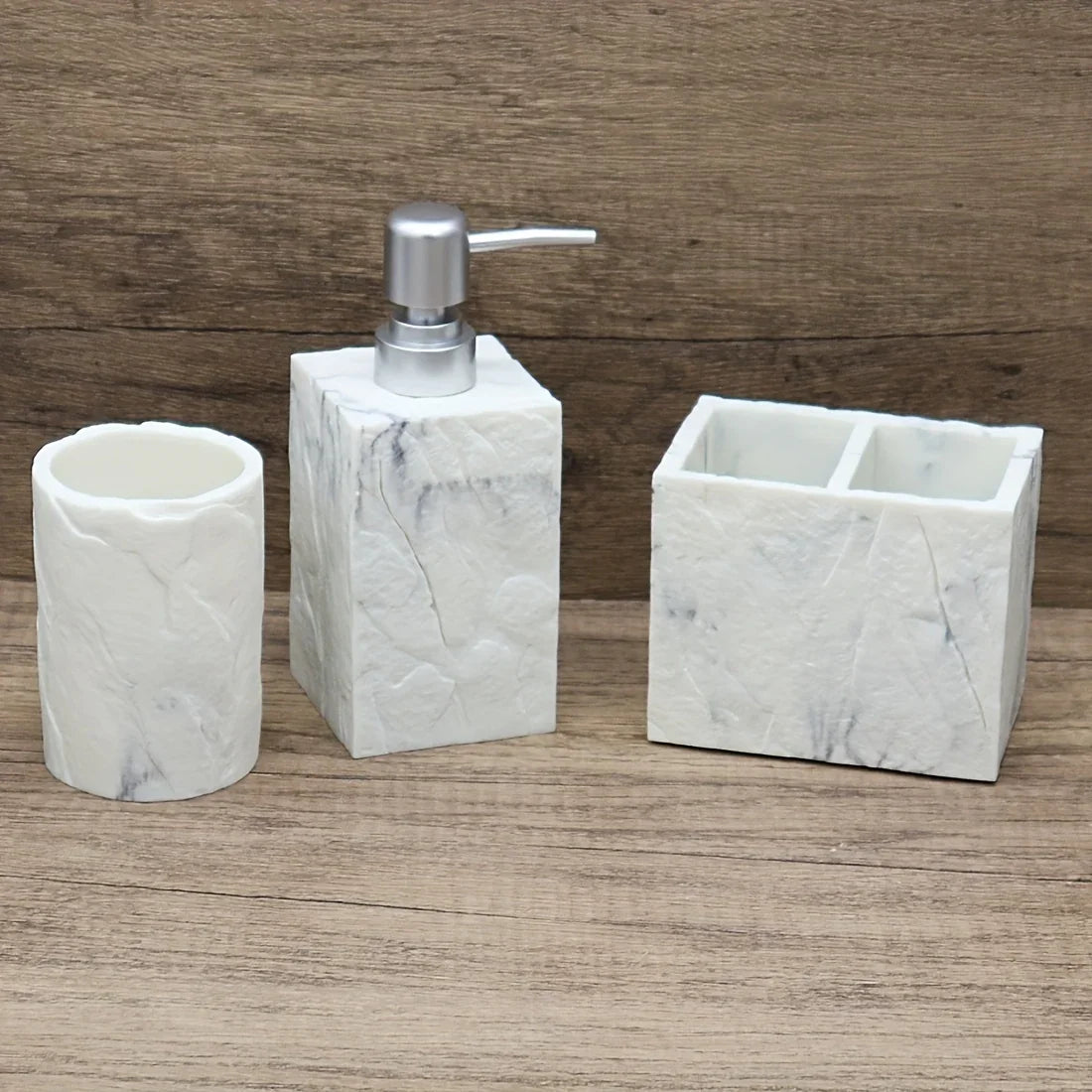 High-End Resin Bathroom Set with Empty Bottles for Hand Soap, Shampoo, and Various Lotions - Includes Toothbrush Holder, Mouthwash Cup, Soap Dish - Practical and Stylish Design, a Great Bathroom Kit, Bathroom Storage Cabinet,