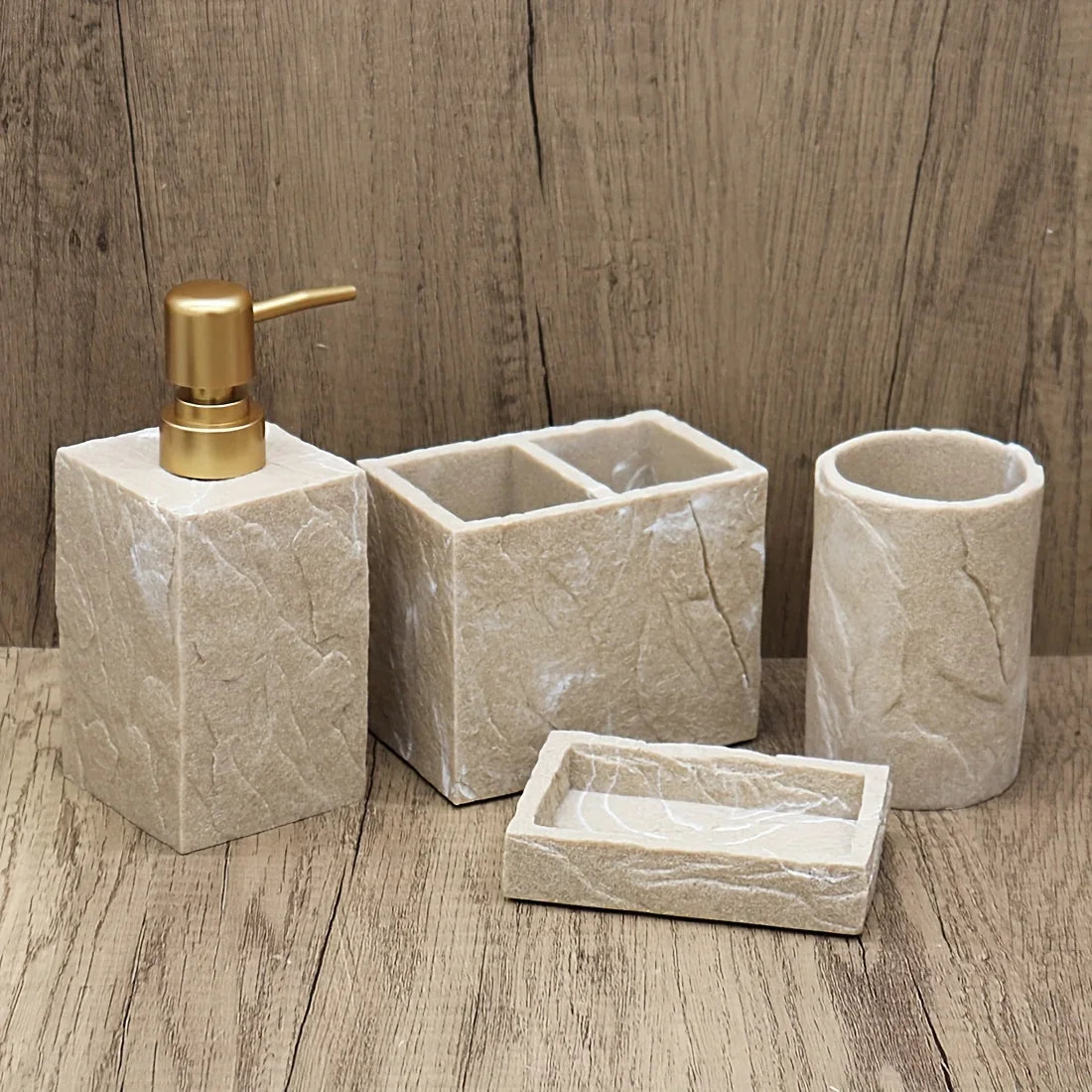 High-End Resin Bathroom Set with Empty Bottles for Hand Soap, Shampoo, and Various Lotions - Includes Toothbrush Holder, Mouthwash Cup, Soap Dish - Practical and Stylish Design, a Great Bathroom Kit, Bathroom Storage Cabinet,