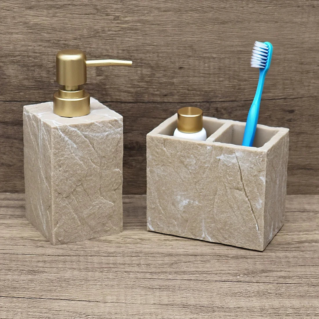 High-End Resin Bathroom Set with Empty Bottles for Hand Soap, Shampoo, and Various Lotions - Includes Toothbrush Holder, Mouthwash Cup, Soap Dish - Practical and Stylish Design, a Great Bathroom Kit, Bathroom Storage Cabinet,