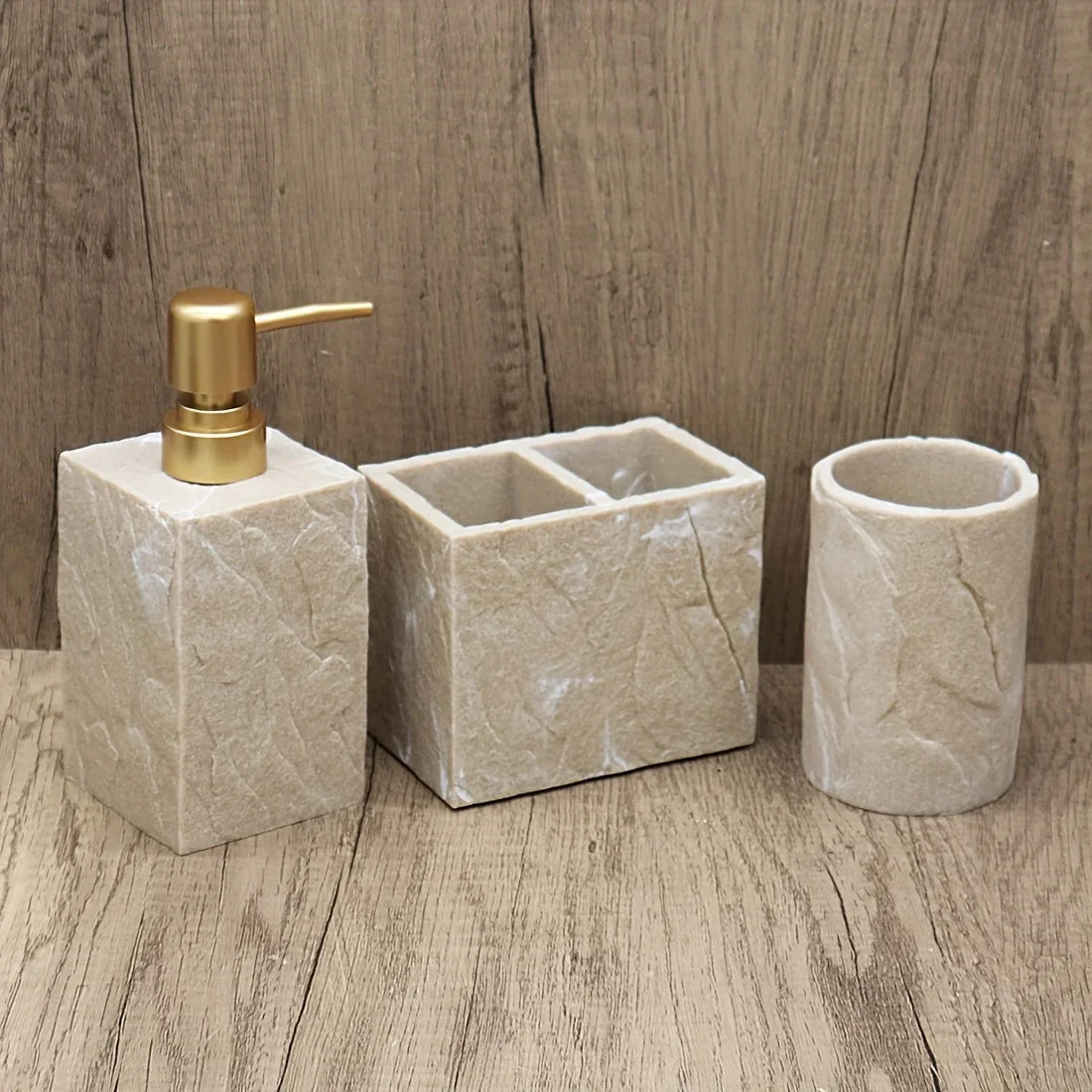 High-End Resin Bathroom Set with Empty Bottles for Hand Soap, Shampoo, and Various Lotions - Includes Toothbrush Holder, Mouthwash Cup, Soap Dish - Practical and Stylish Design, a Great Bathroom Kit, Bathroom Storage Cabinet,