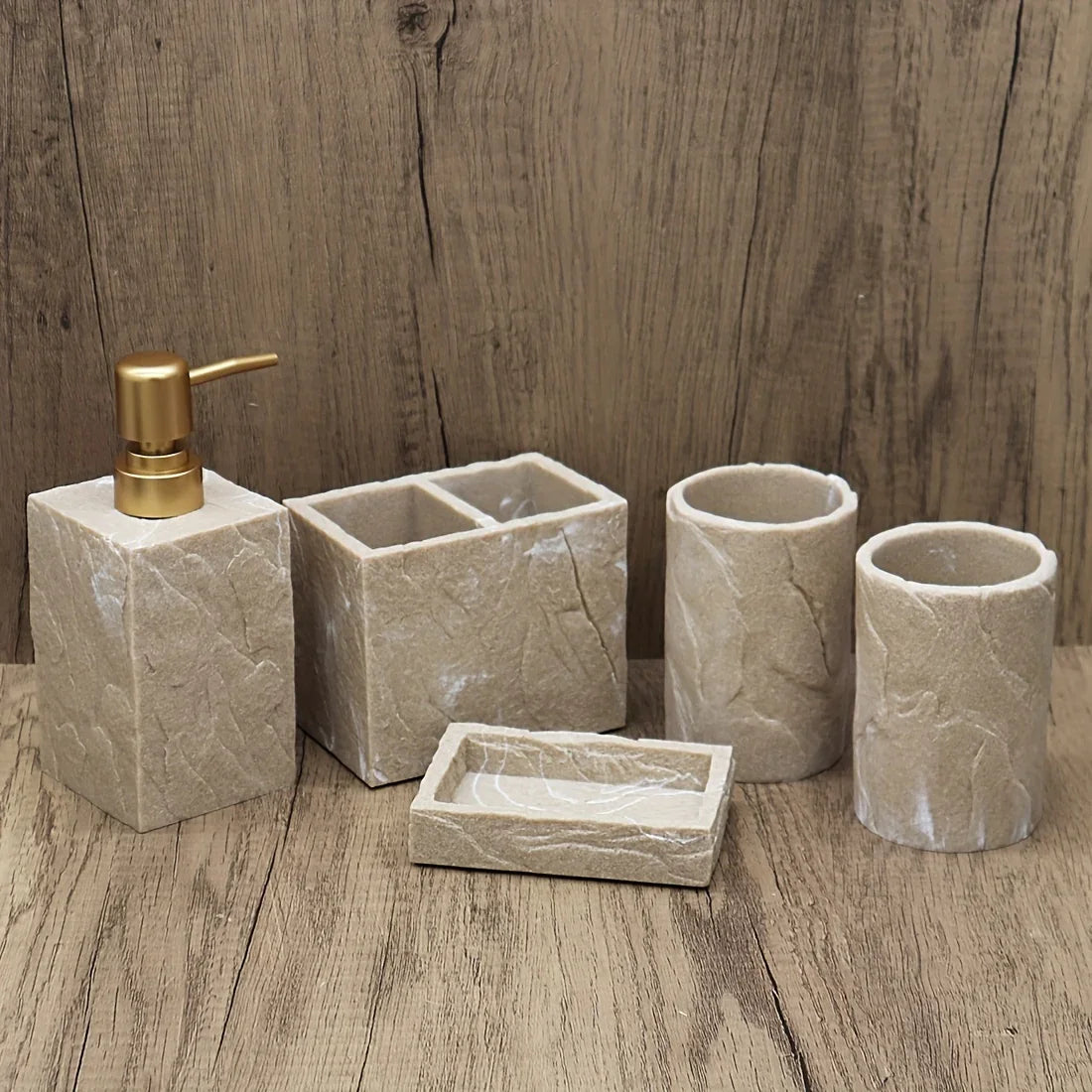 High-End Resin Bathroom Set with Empty Bottles for Hand Soap, Shampoo, and Various Lotions - Includes Toothbrush Holder, Mouthwash Cup, Soap Dish - Practical and Stylish Design, a Great Bathroom Kit, Bathroom Storage Cabinet,