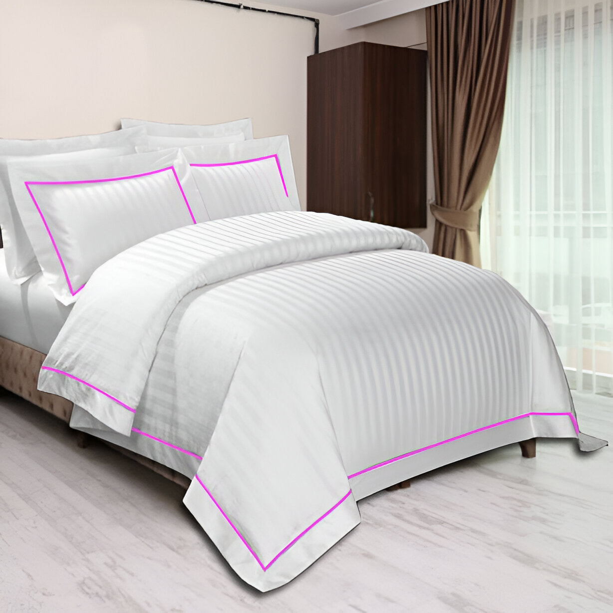 400TC Cotton Single Edge Embroidery Sateen Stripe Duvet Cover Set
