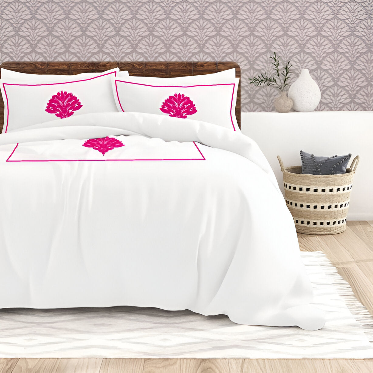 Leafy Embroidered Cotton Sateen Duvet Cover Set