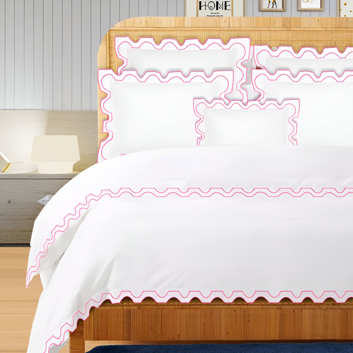 400TC Zig & Zag U Shape Embroidery Cotton Duvet Cover Set