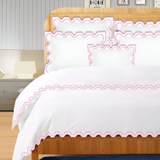 400TC Zig & Zag U Shape Embroidery Cotton Duvet Cover Set