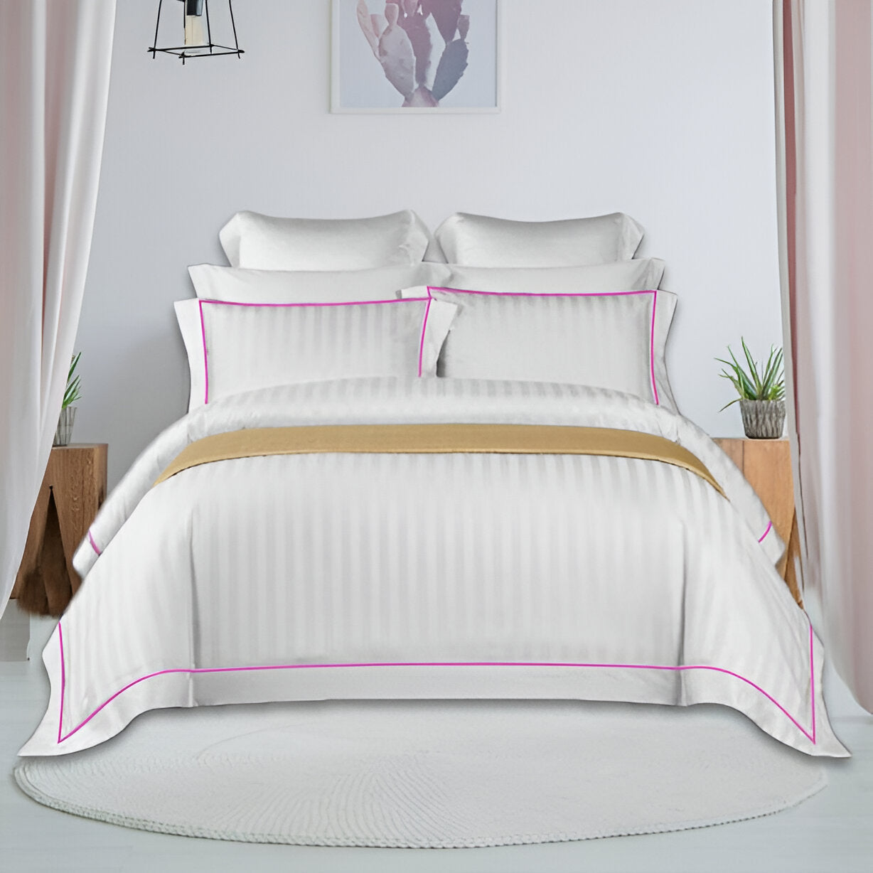 400TC Cotton Single Edge Embroidery Sateen Stripe Duvet Cover Set