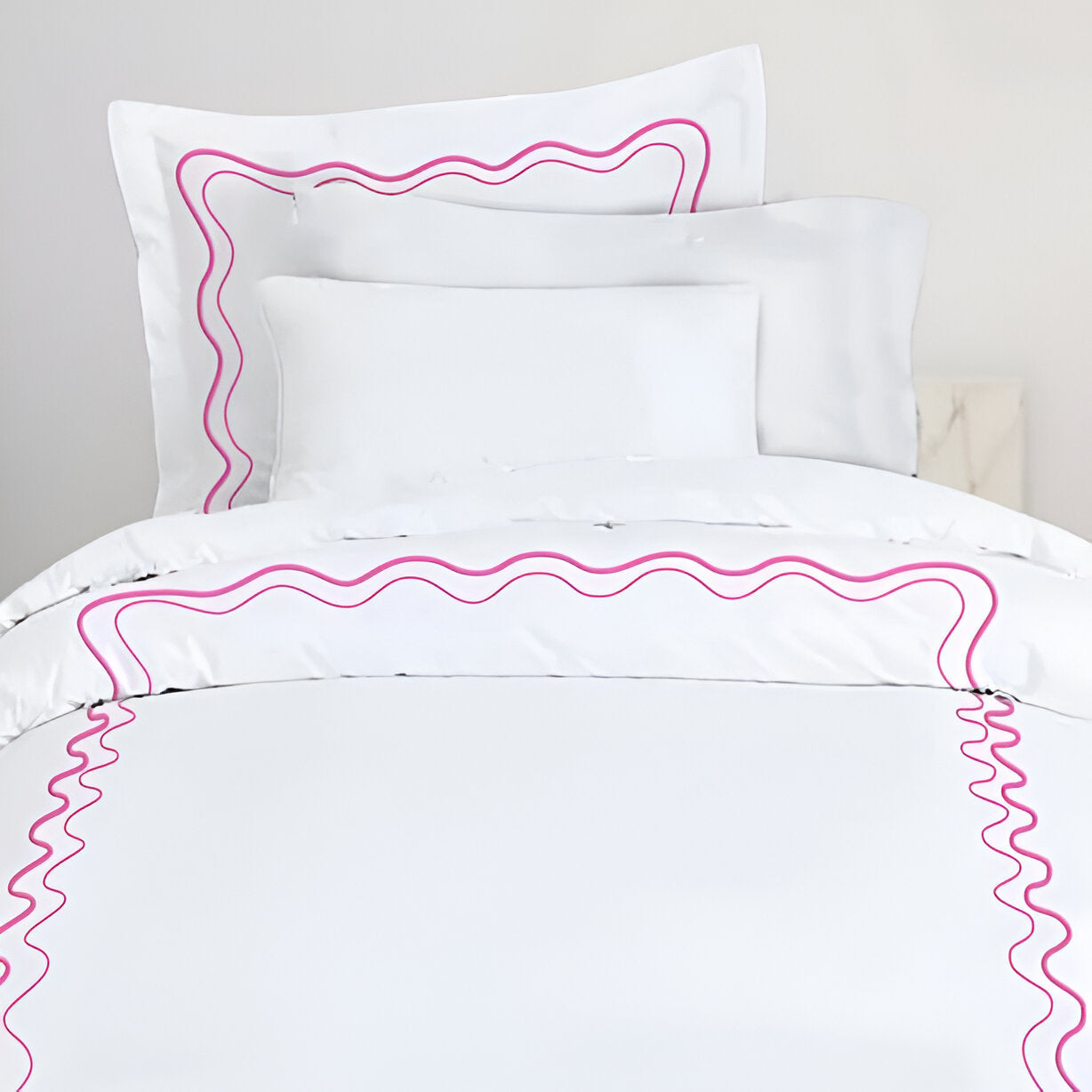 Double Wavy Embroidered Cotton Duvet Cover Set