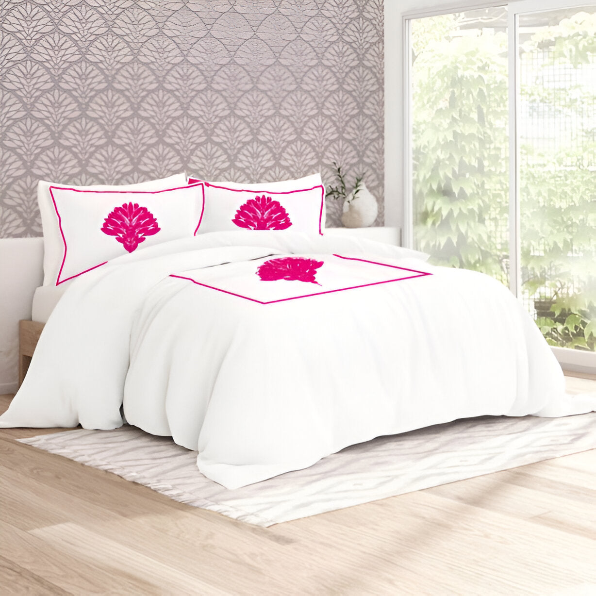 Leafy Embroidered Cotton Sateen Duvet Cover Set