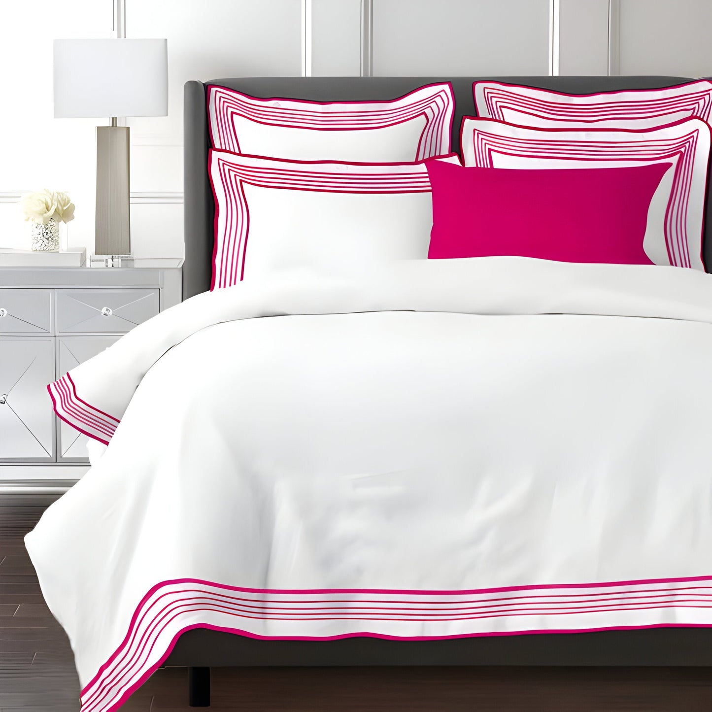 Smart Border 400TC Cotton Embroidery Sateen Solid Duvet Cover Set