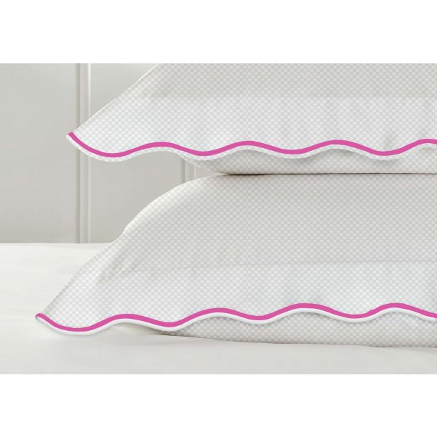 400TC Cotton Scallop Embroidery Sateen Microcheck Duvet Cover Set