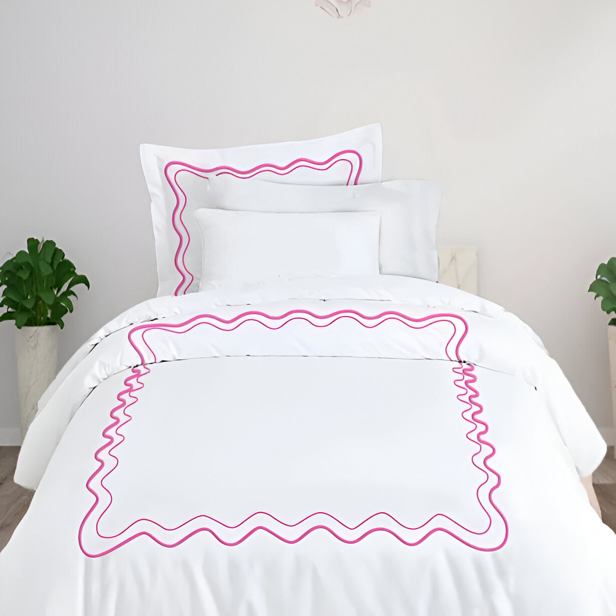 Double Wavy Embroidered Cotton Duvet Cover Set