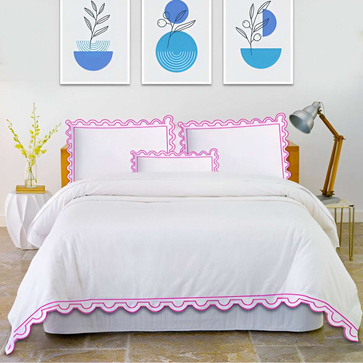 400TC U Shape Scallop Embroidery Cotton Duvet Cover Set
