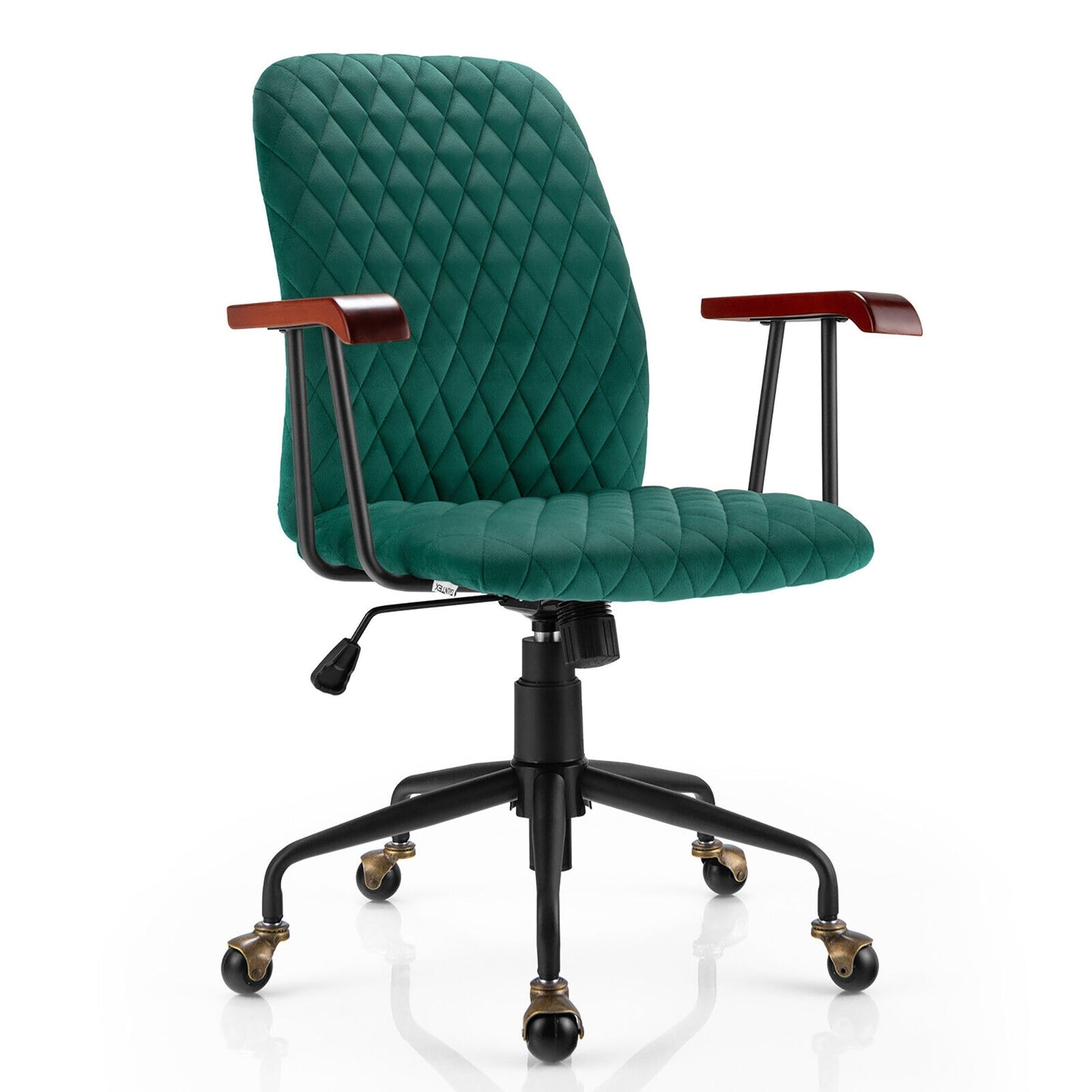 Velvet Office Chair with Wooden Armrests - Adjustable Height