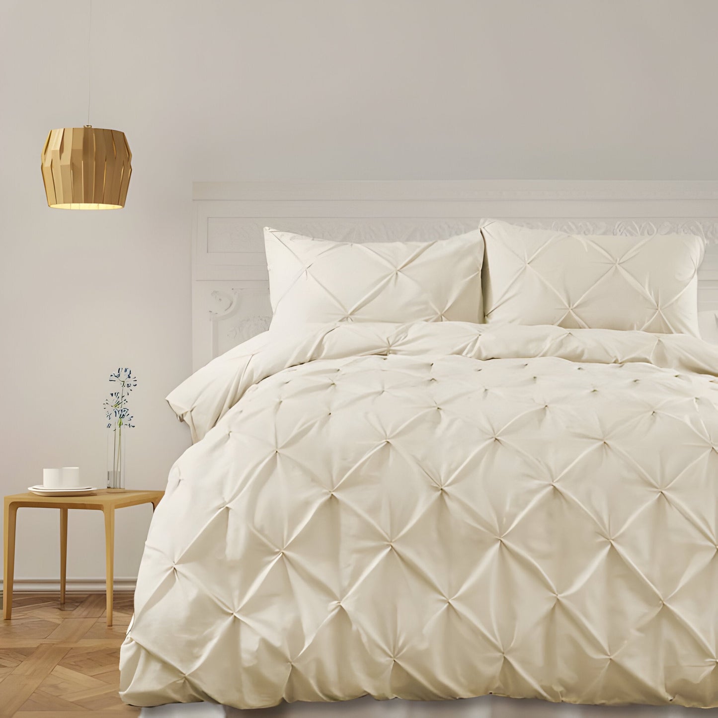 400TC Cotton Pintuck Sateen Solid Duvet Cover Set