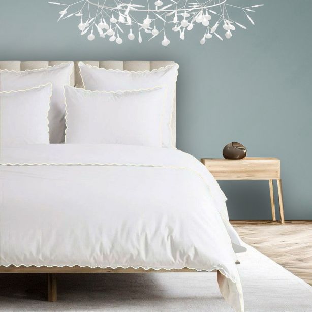 400TC Cotton Sateen Small Scallop Embroidery Duvet Cover Set