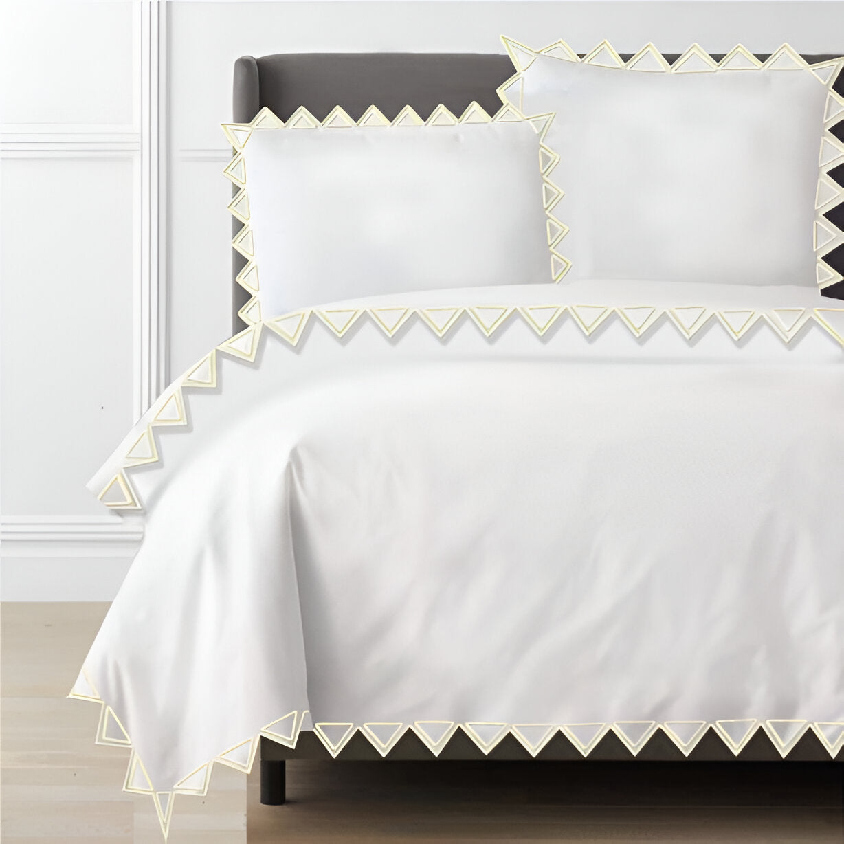 Ashley 400TC Cotton Traingle Embroidery Sateen Solid Duvet Cover Set