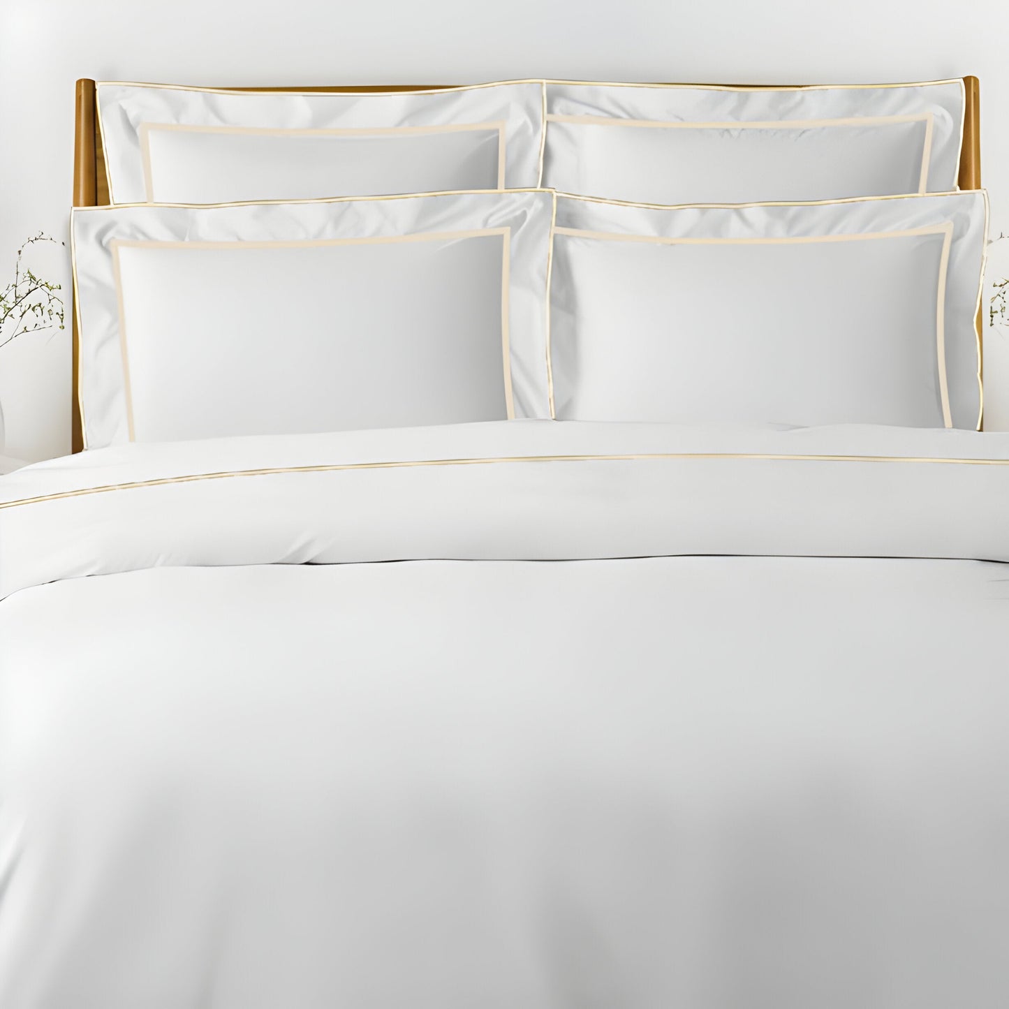 400TC Embroidery & Border Cotton Sateen Solid Duvet Cover Set