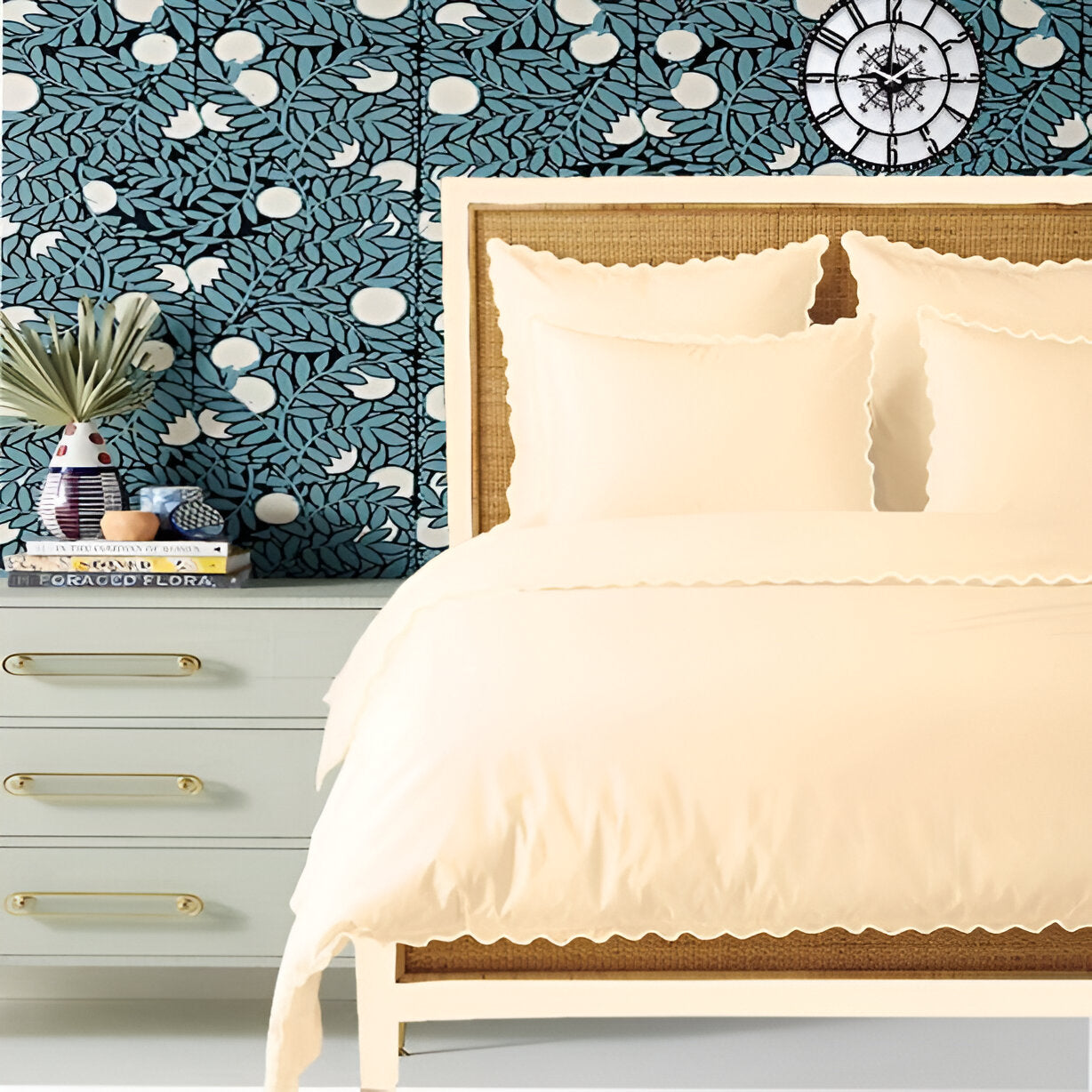 Ivory 400TC Cotton Small Scallop Embroidery Duvet Cover Set