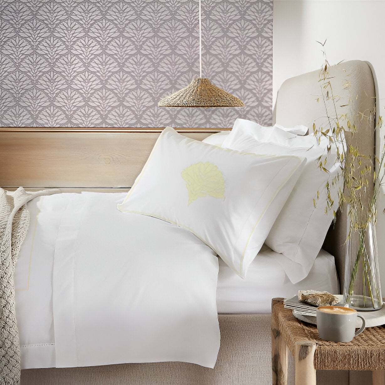 Leafy Embroidered Cotton Sateen Duvet Cover Set