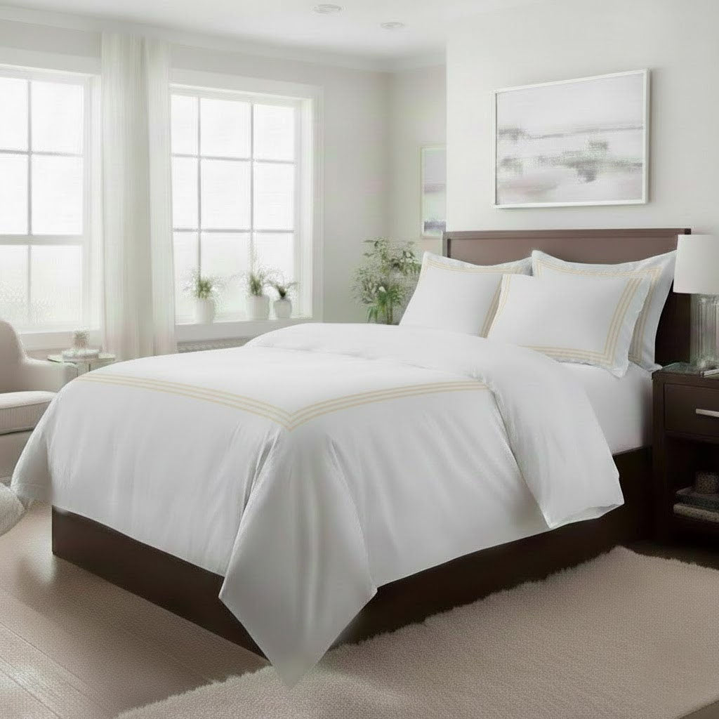 500TC Cotton Triple Embroidery Sateen Solid Duvet Cover Set