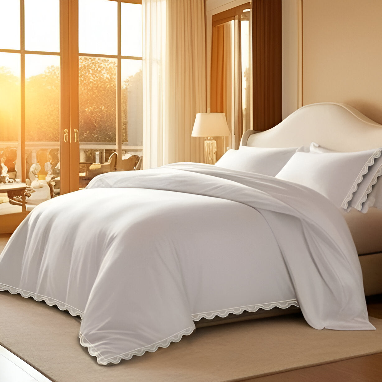 400TC U Shape Scallop Embroidery Cotton Duvet Cover Set