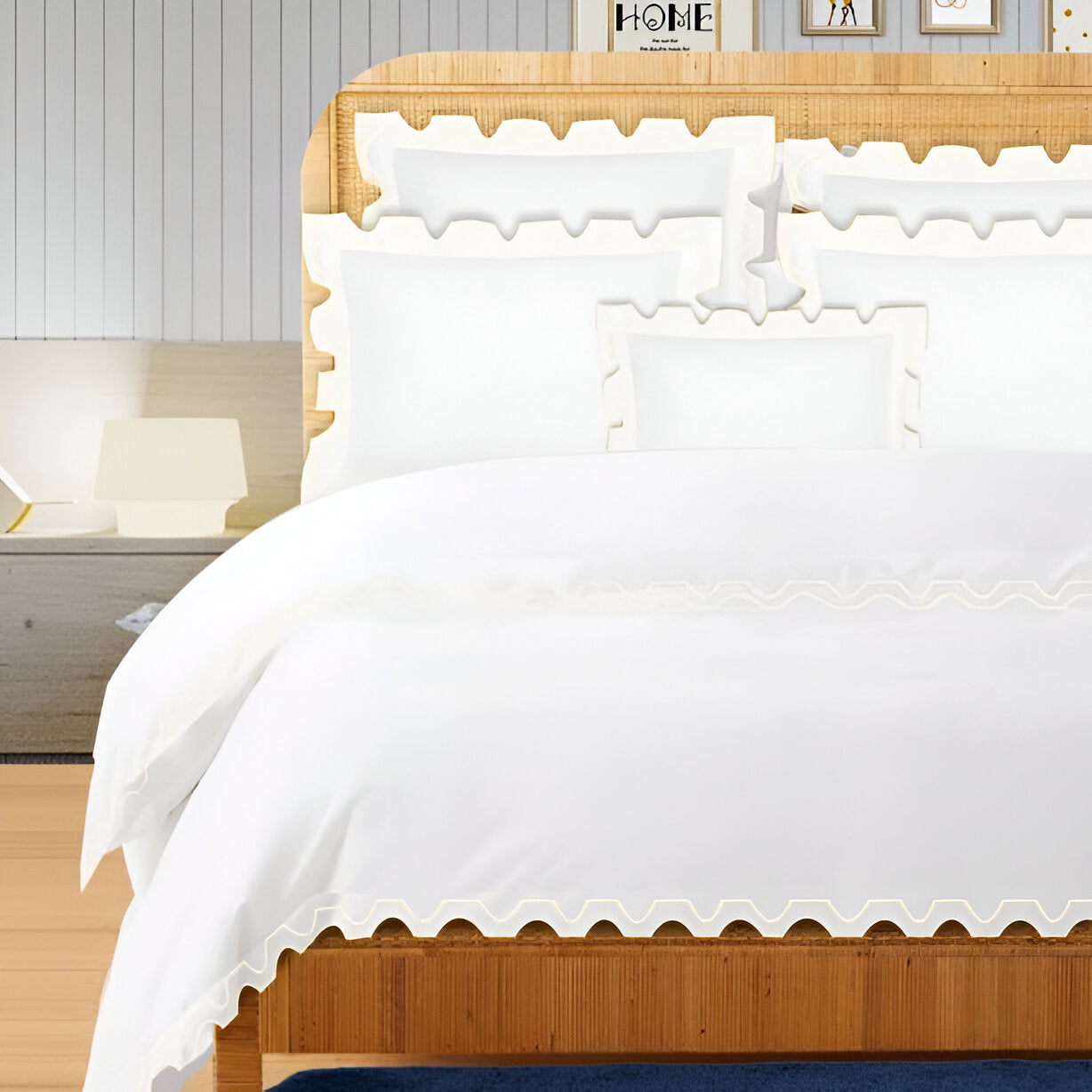 400TC Zig & Zag U Shape Embroidery Cotton Duvet Cover Set