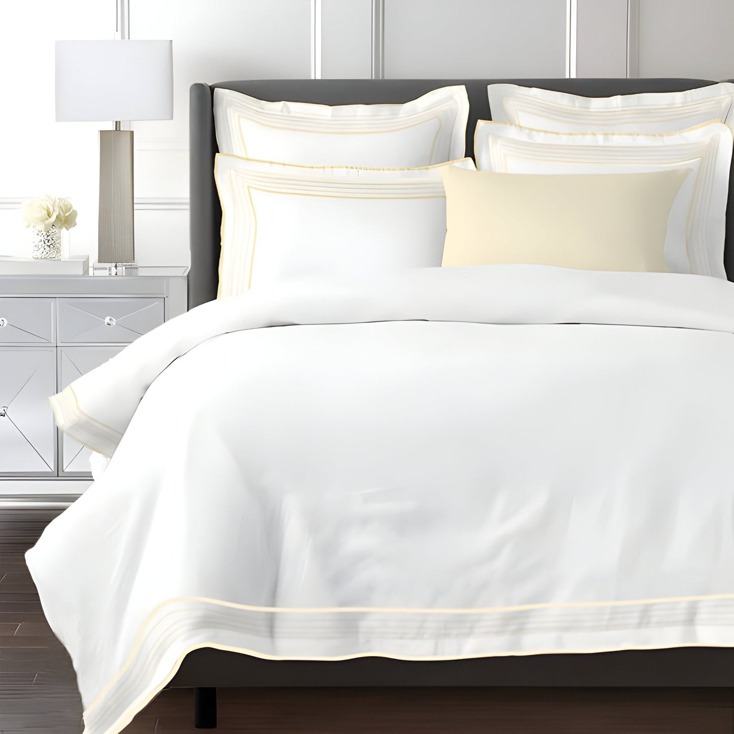 Smart Border 400TC Cotton Embroidery Sateen Solid Duvet Cover Set