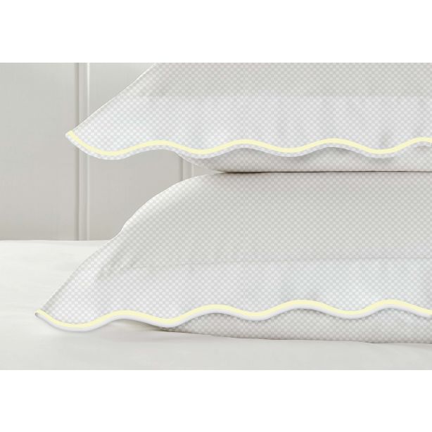 400TC Cotton Scallop Embroidery Sateen Microcheck Duvet Cover Set