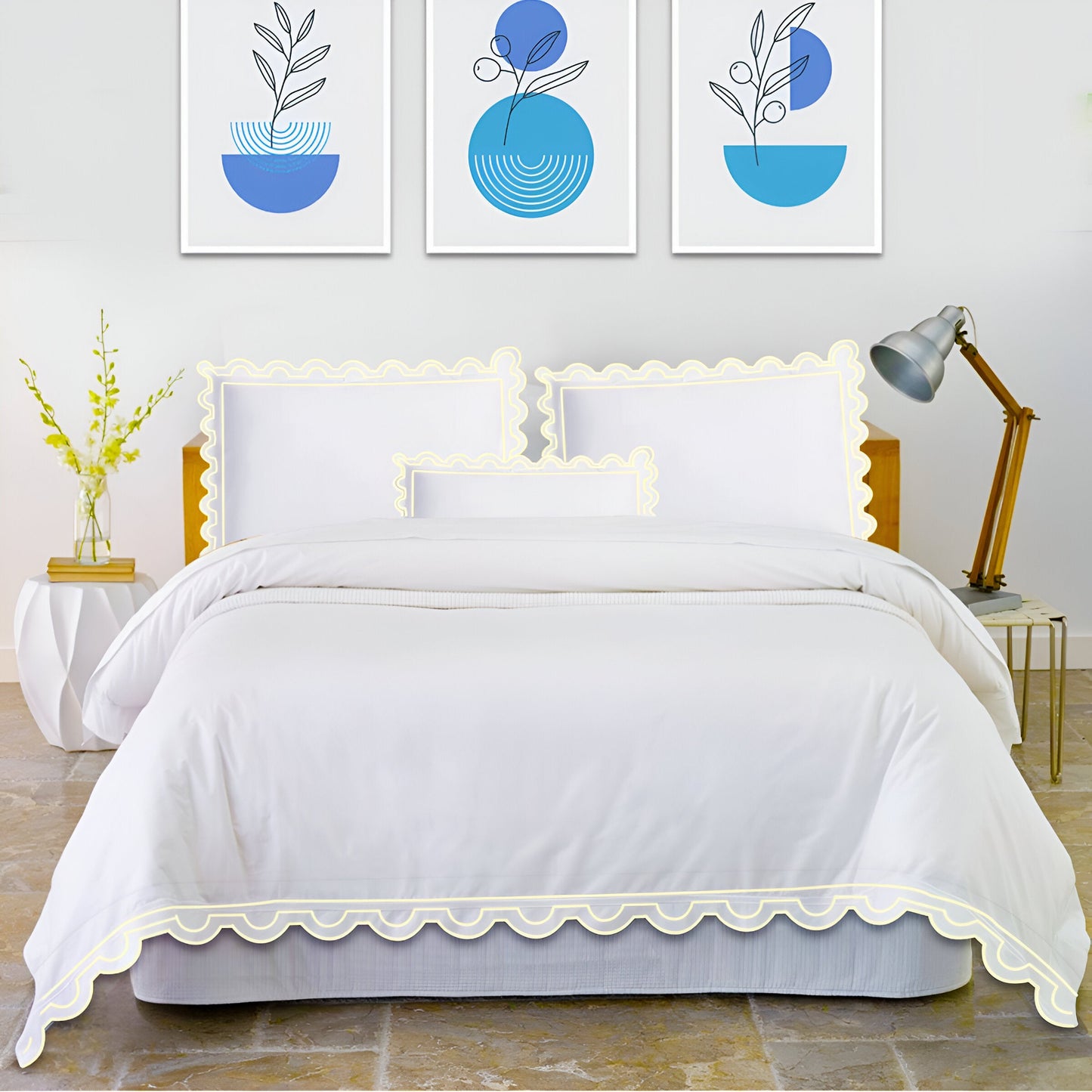 400TC U Shape Scallop Embroidery Cotton Duvet Cover Set