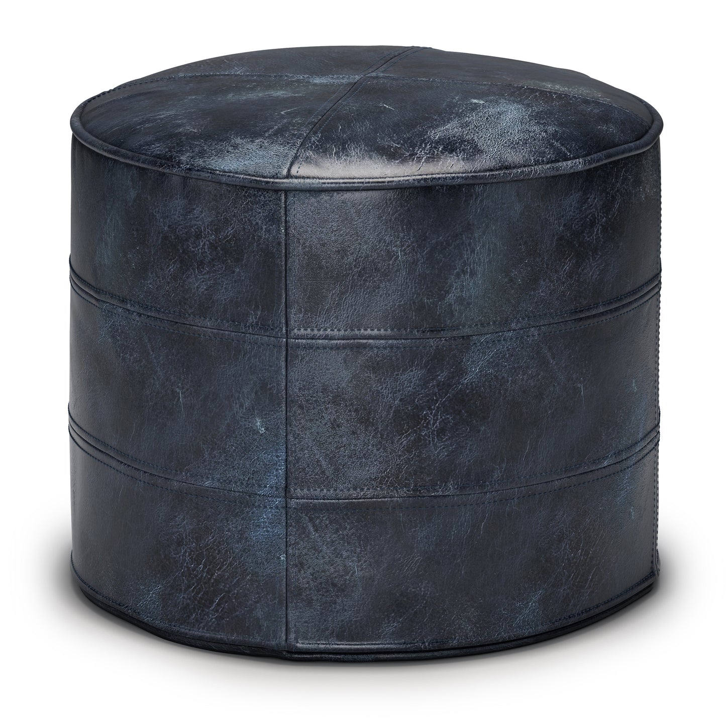 Connor 18 Inch Wide Round Pouf in Distressed