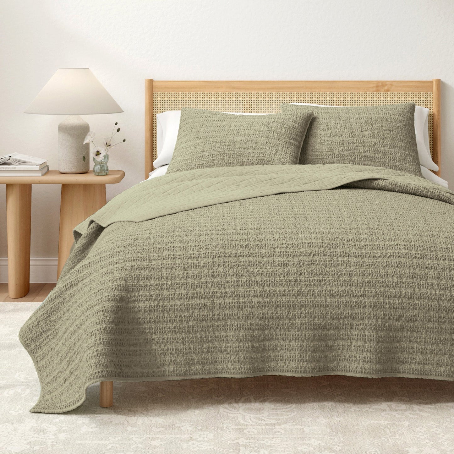100% Cotton Honeycomb Waffle Garment Washed Quilt Set - Genevieve Collection