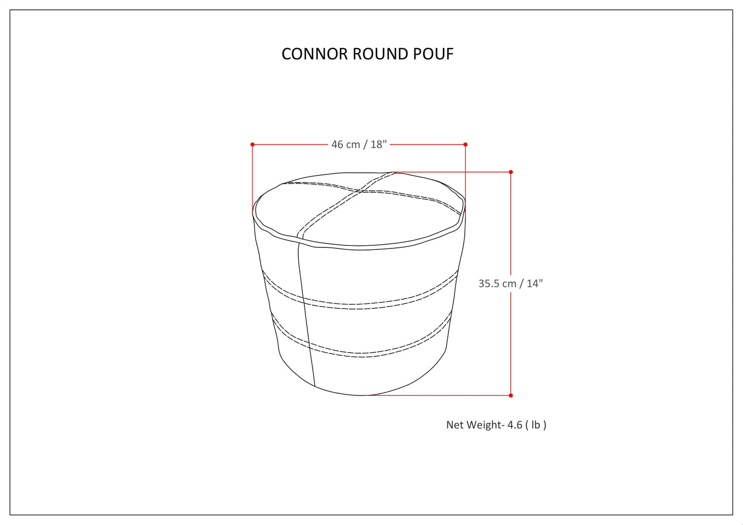 Connor 18 Inch Wide Round Pouf in Distressed
