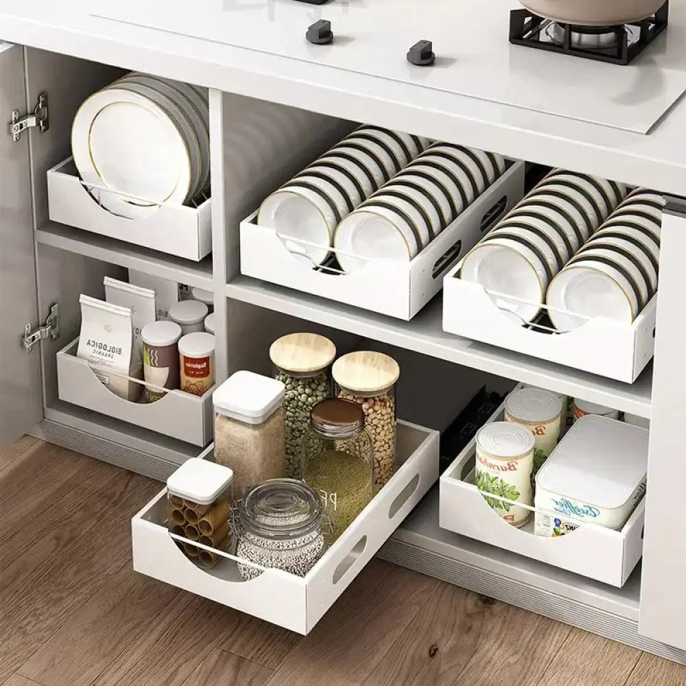 Adjustable White Kitchen Drawer Dividers for Plates and Cutlery