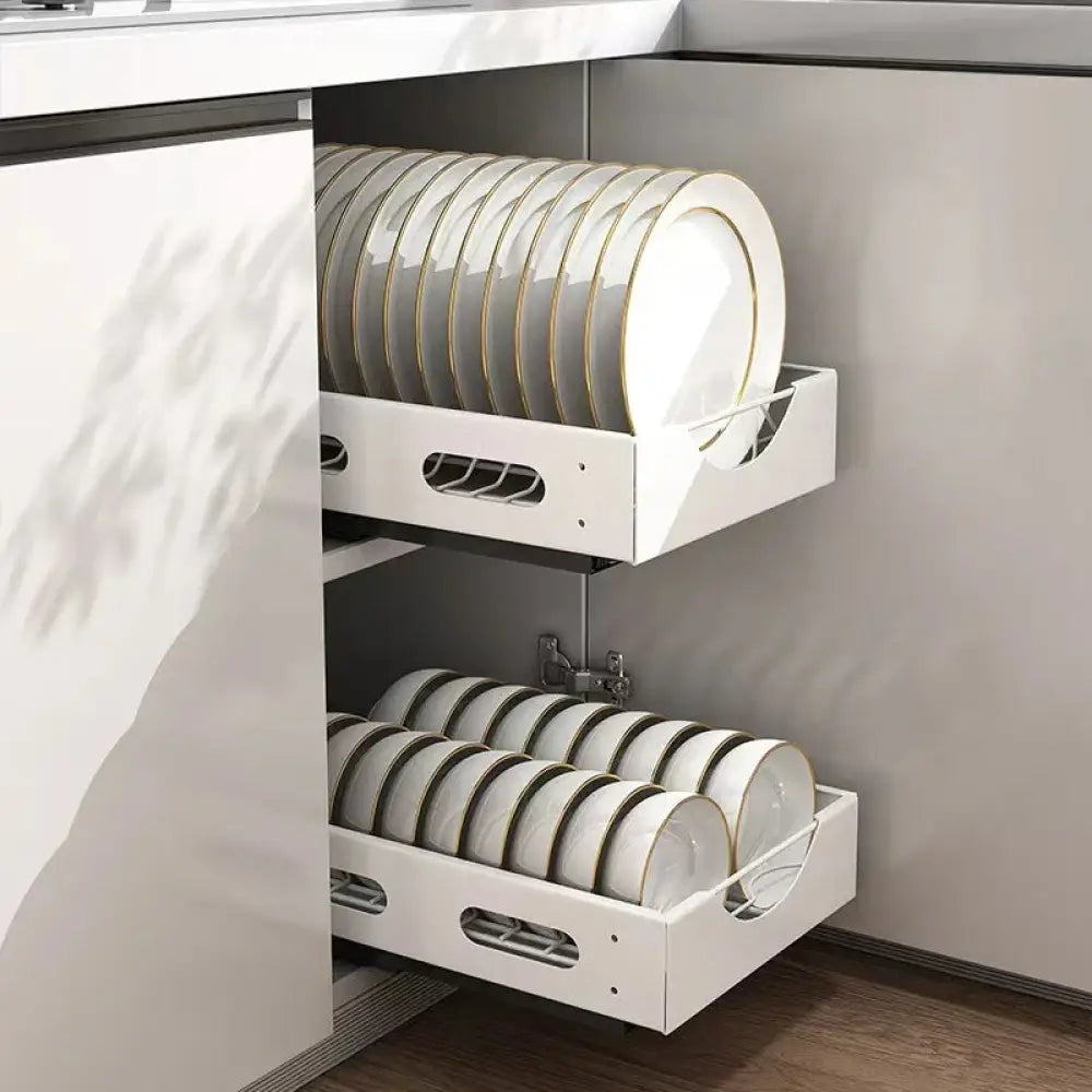 Adjustable White Kitchen Drawer Dividers for Plates and Cutlery