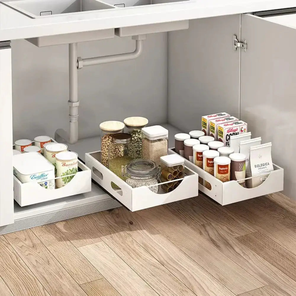 Adjustable White Kitchen Drawer Dividers for Plates and Cutlery