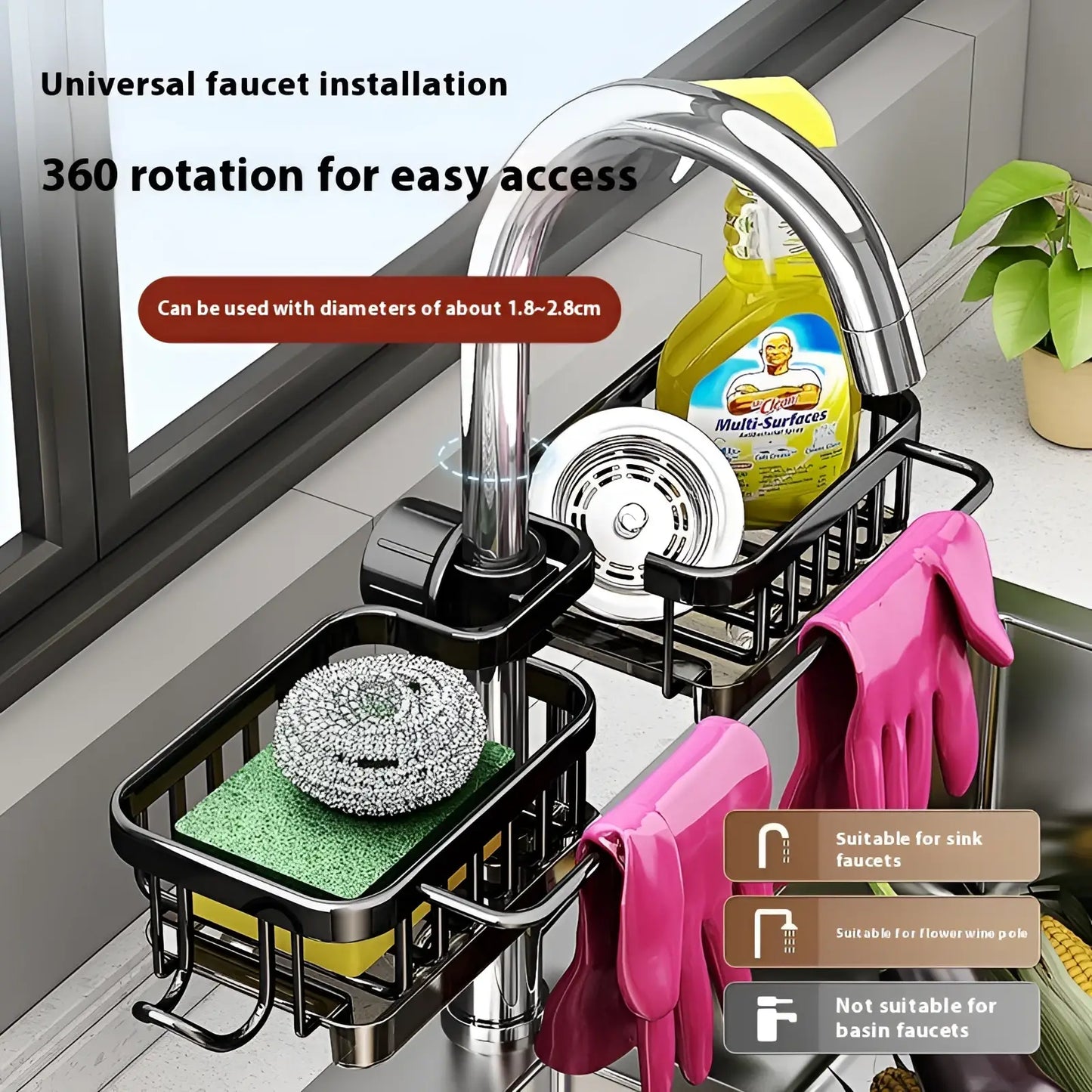 Kitchen Faucet Storage Rack Aluminum Sink Organizer