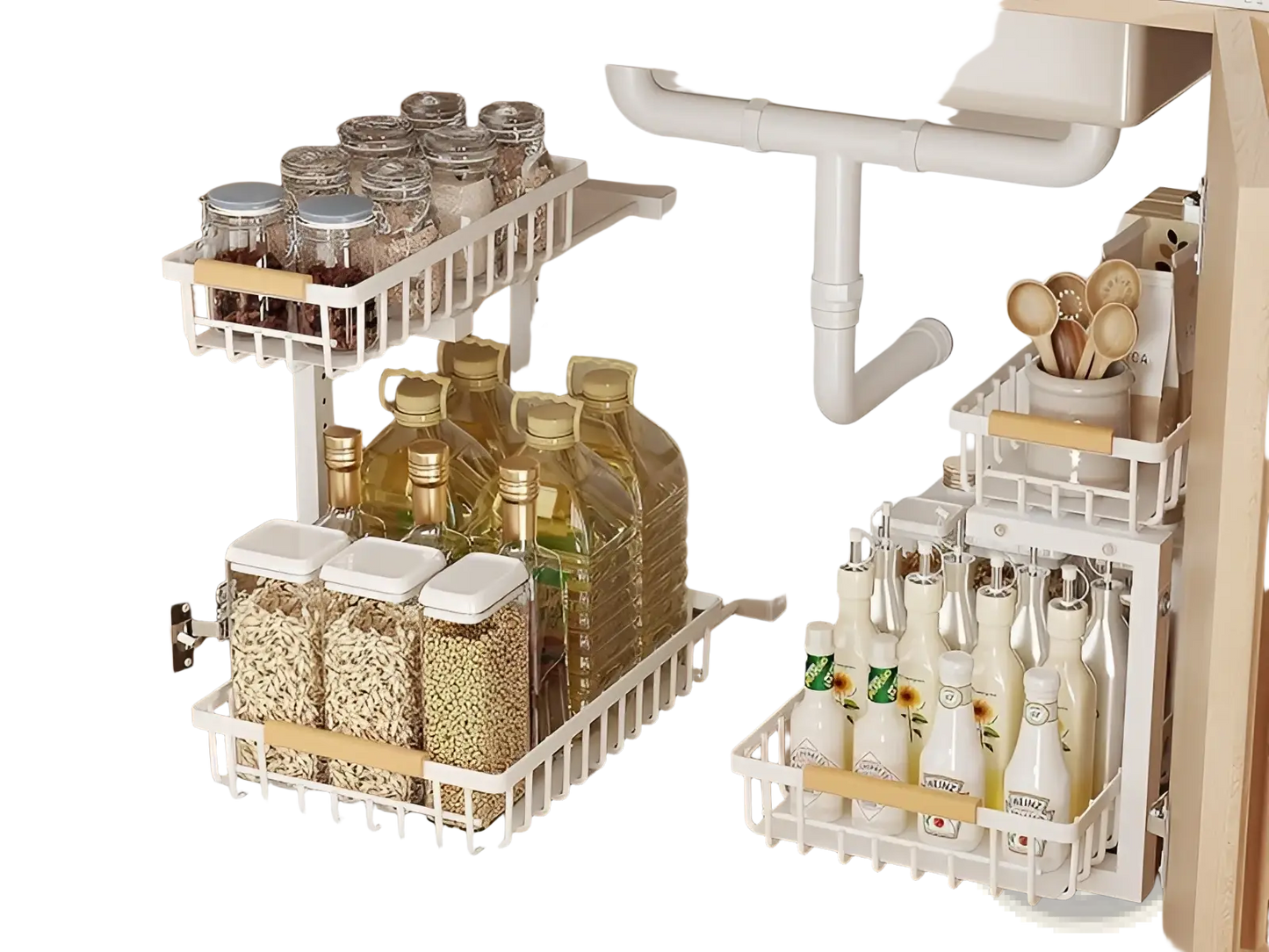 L-shaped Under Sink Organizer Adjustable Height White Metal