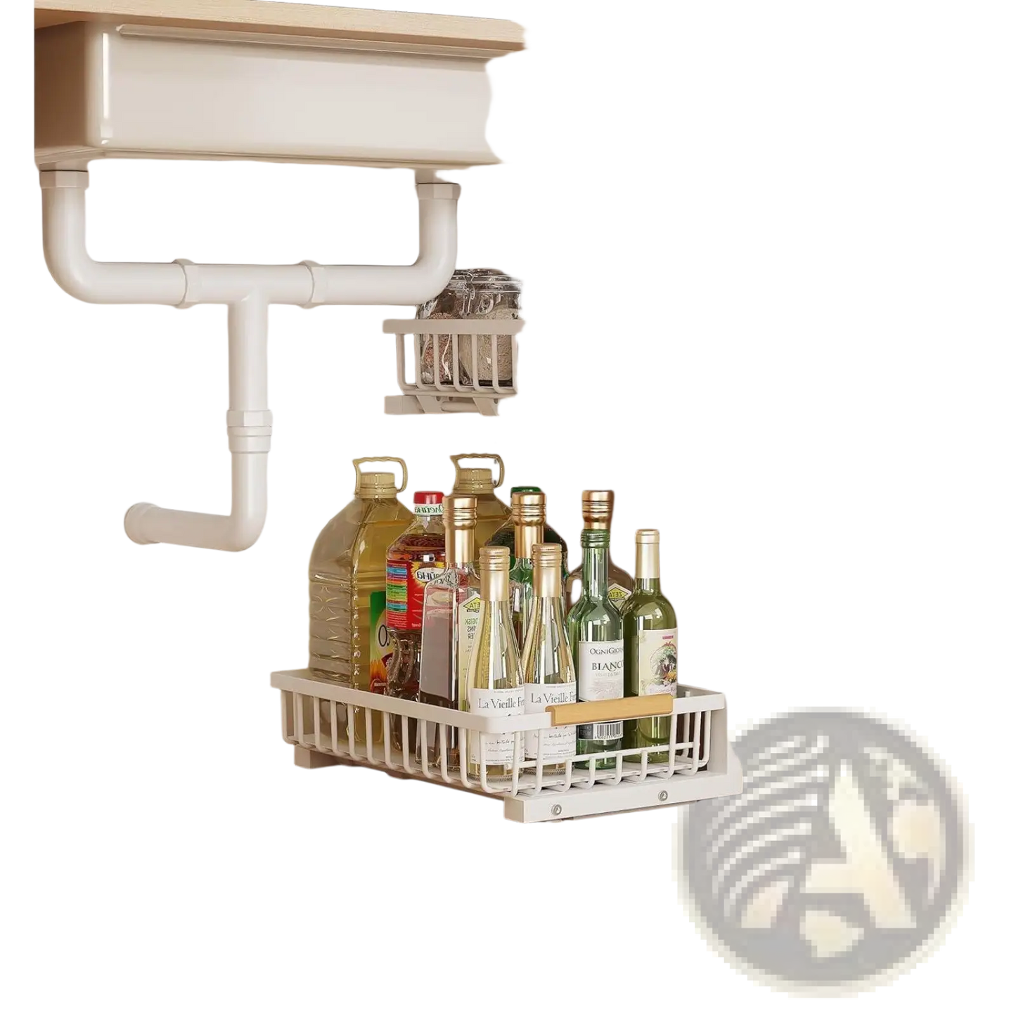 L-shaped Under Sink Organizer Adjustable Height White Metal
