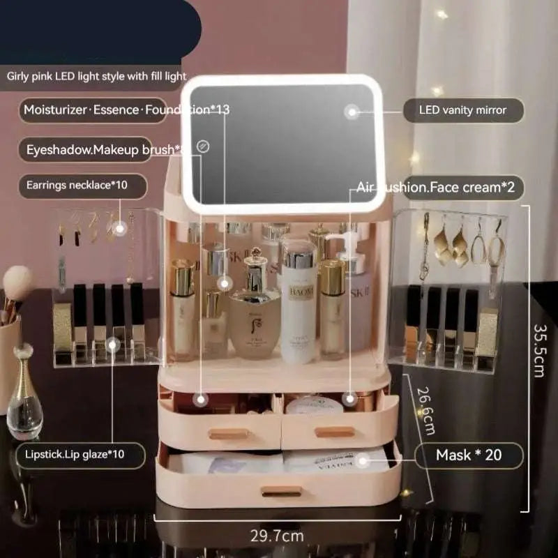 LED Mirror Cosmetics Storage Box with Light