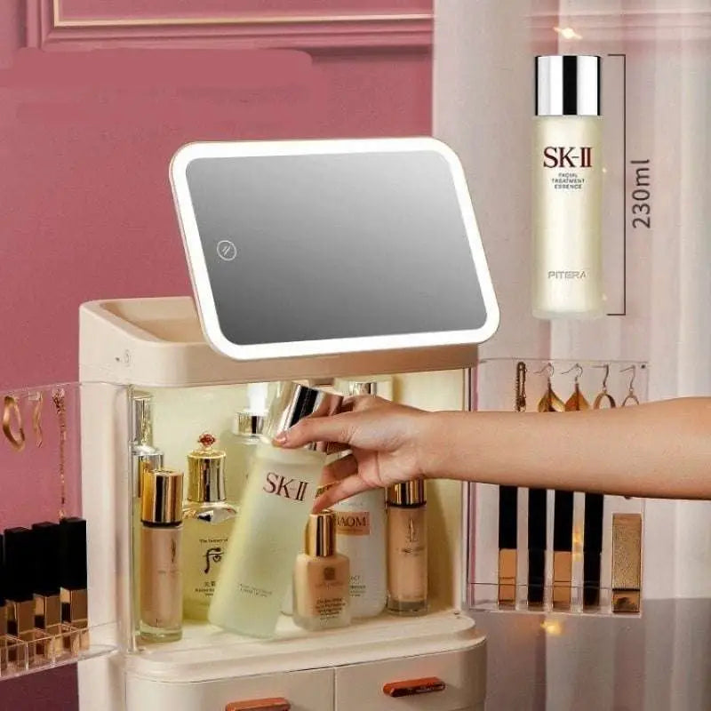 LED Mirror Cosmetics Storage Box with Light