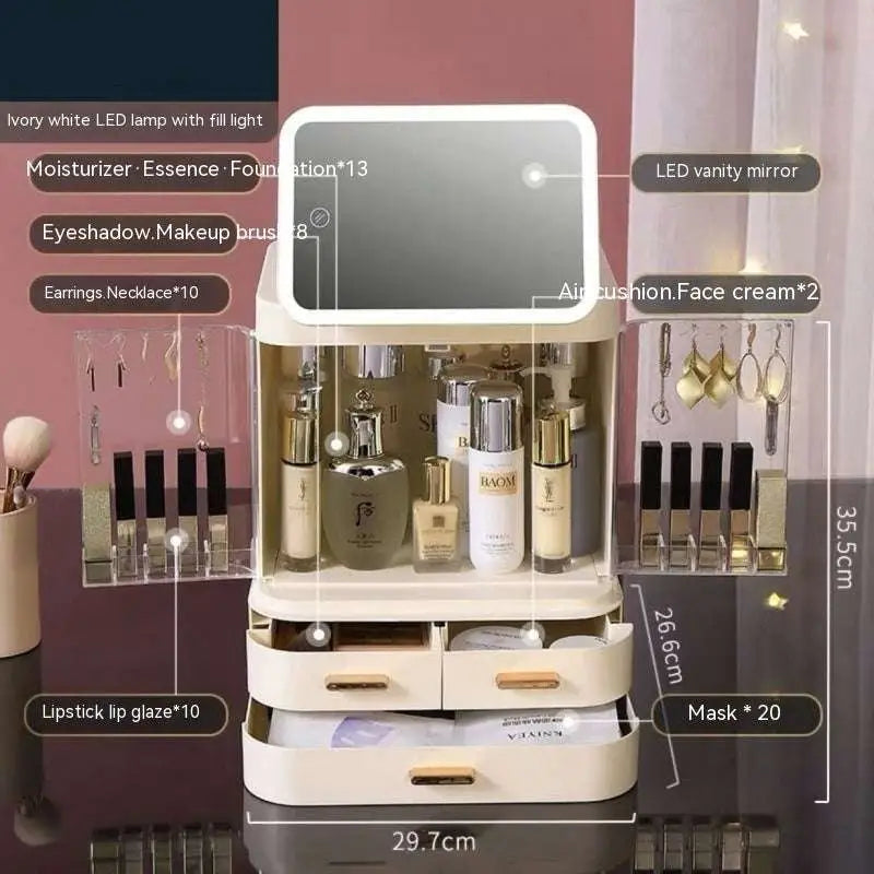 LED Mirror Cosmetics Storage Box with Light