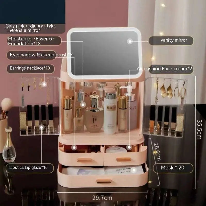 LED Mirror Cosmetics Storage Box with Light