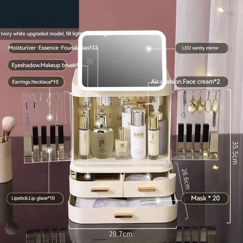 LED Mirror Cosmetics Storage Box with Light